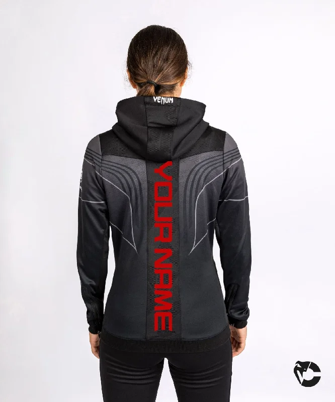 UFC Venum Personalized Authentic Fight Night 2.0 Kit by Venum Women's Walkout Hoodie - Black Hoodie with Hem Frayed Vintage Worn UFC Venum Personalized Authentic Fight Night 2.0 Kit by Venum Women's Walkout Hoodie - Black Hoodie with Hem Frayed Vintage Worn