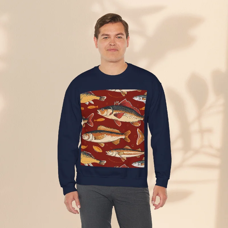 Unisex Heavy Blend™ Crewneck Sweatshirt - Red Fish Hoodie with Applique Textured Unique Unisex Heavy Blend™ Crewneck Sweatshirt - Red Fish Hoodie with Applique Textured Unique
