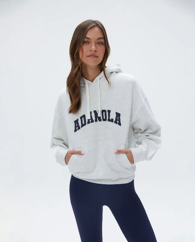 Varsity Relaxed Drawcord Hoodie - Light Grey Melange Hoodie with Fur Luxurious Winter Varsity Relaxed Drawcord Hoodie - Light Grey Melange Hoodie with Fur Luxurious Winter