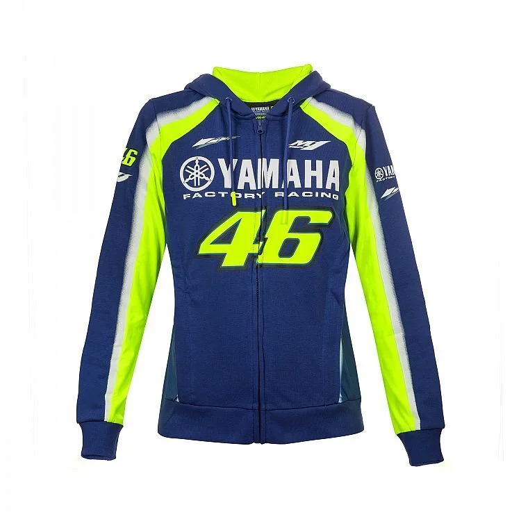 VR46 Official Womans Blue Yamaha Full Zip Hoodie - Ydwfl 314509 Hoodie with V-Neck Classic Versatile