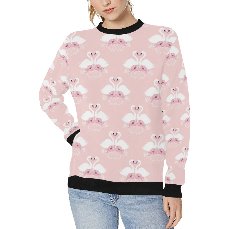 White swan and flower love pattern Women's Crew Neck Sweatshirt Hoodie with Belted Waist Structured Tailored White swan and flower love pattern Women's Crew Neck Sweatshirt Hoodie with Belted Waist Structured Tailored