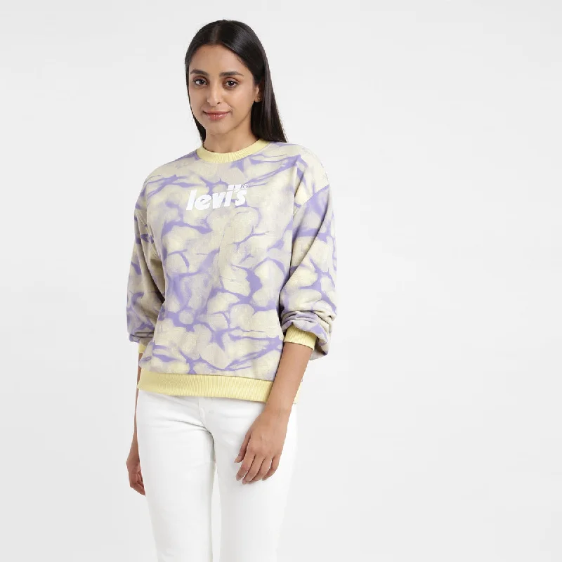 Women's Abstract Yellow Crew Neck Sweatshirt Hoodie with Pocket Utility Practical