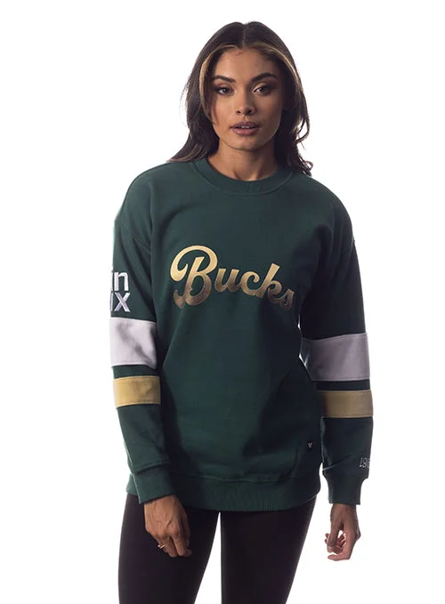 Women's Bucks In Six x The Wild Collective Velvet Touch Milwaukee Bucks Crewneck Sweatshirt Hoodie with Typography Text Message Women's Bucks In Six x The Wild Collective Velvet Touch Milwaukee Bucks Crewneck Sweatshirt Hoodie with Typography Text Message