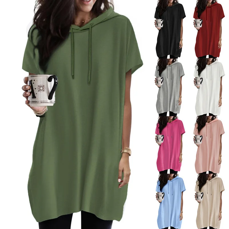 Women's Oversized Hoodie Short Sleeve Fashion Hoodie with Snap Buttons Easy Quick