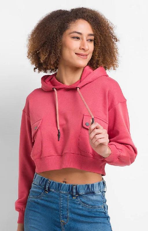 Spykar Sugar Rose Cotton Blend Full Sleeve Hooded Sweatshirts For Women Hoodie Crop Top Short Trendy Spykar Sugar Rose Cotton Blend Full Sleeve Hooded Sweatshirts For Women Hoodie Crop Top Short Trendy
