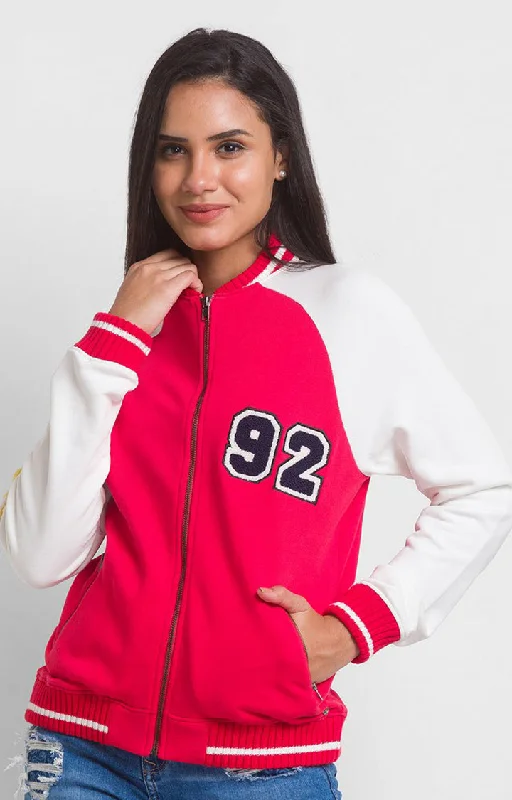 Spykar Red Cotton Blend Full Sleeve High Neck Sweatshirts For Women Hoodie with Lace Feminine Delicate Spykar Red Cotton Blend Full Sleeve High Neck Sweatshirts For Women Hoodie with Lace Feminine Delicate