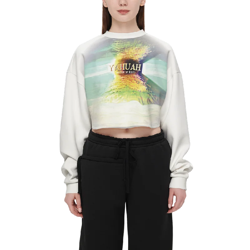 Yahuah-Master of Hosts 02-03 Designer Cropped Drop Shoulder Techno Scuba Knit Sweatshirt Hoodie with Applique Textured Unique Yahuah-Master of Hosts 02-03 Designer Cropped Drop Shoulder Techno Scuba Knit Sweatshirt Hoodie with Applique Textured Unique